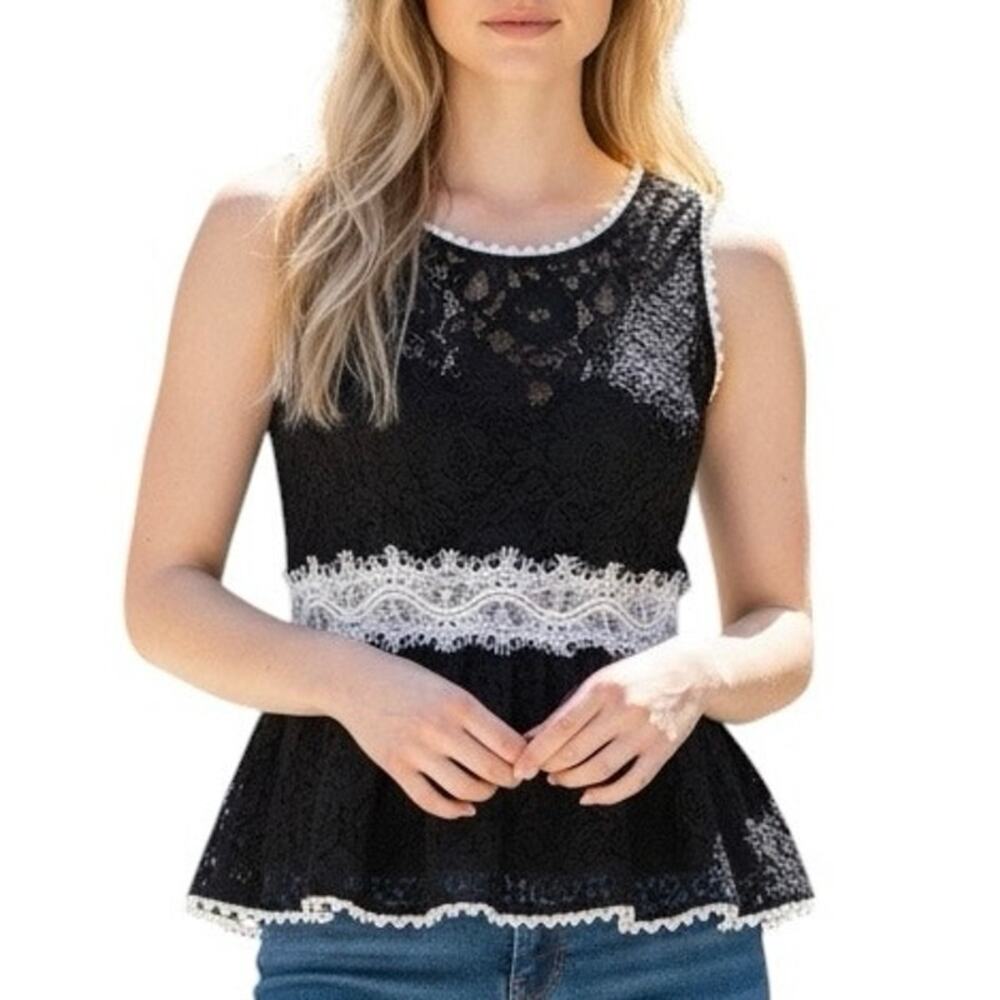 Vintage Forever 21 Black Lace Peplum Babydoll Tank Top Goth Coquette Plus Sz 1X - Picture 2 of 11